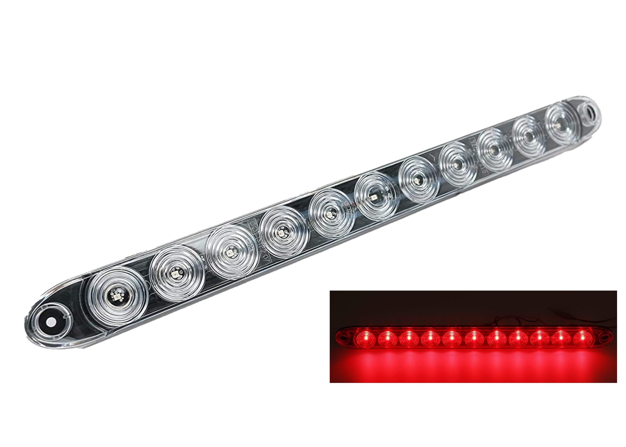 TecNiq Multi-function LED Trailer Light Bar, 15in Clear Red, Waterproof, Model T10-RC00-1