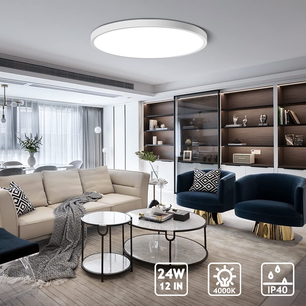 Ledlightsworld Led Flush Mount Ceiling Light, 12 Inch, 24W, 3200Lm, Neutral White, Modern Design For Bedroom, Hallway, Kitchen