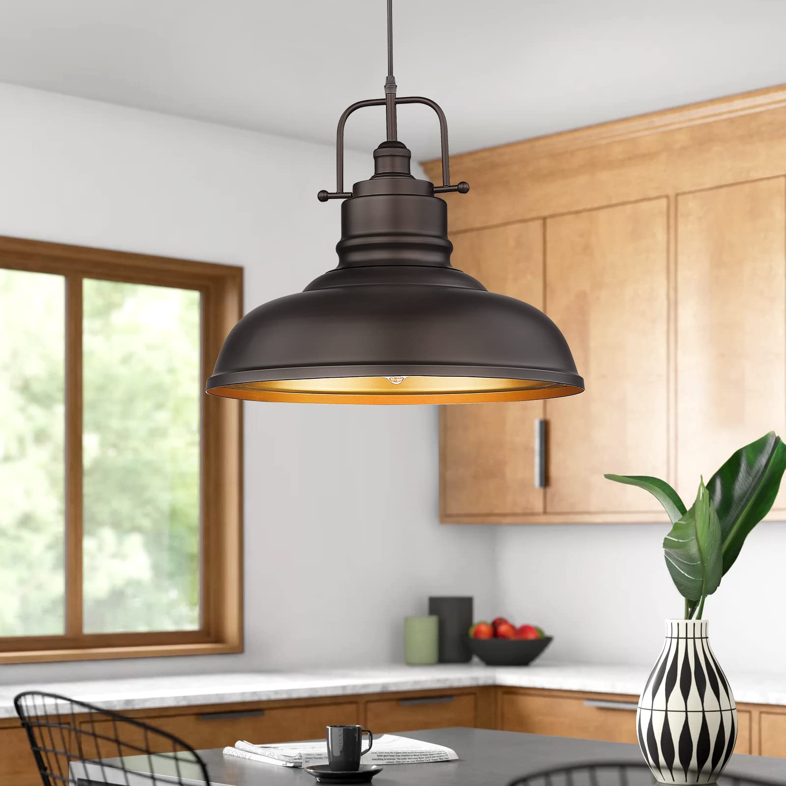 zeyu Large Kitchen Pendant Lights 17.7" Metal Dome, Oil Rubbed Bronze, 2 Pack, Model 016-1M-2PK ORB, Farmhouse Industrial Design