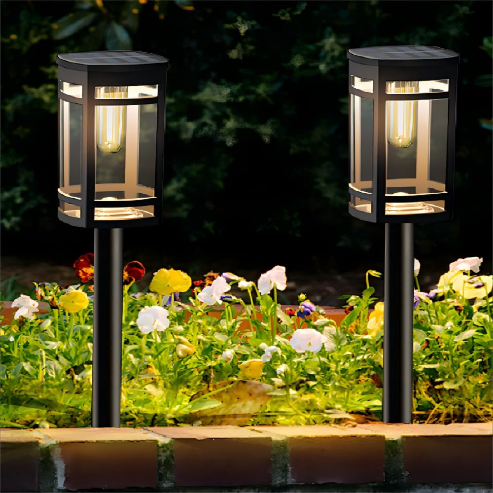 EXCMARK 2 Pack Solar Lights Outdoor Waterproof for Garden Pathway Walkway Driveway Yard Lawn Decorative Landscape Lighting. (War