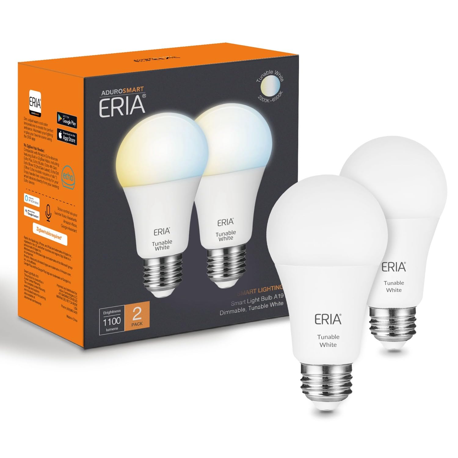 Eria Smart Light Bulbs, A19 Zigbee, Tunable White Xtra Bright, Works, Hue*, Smartthings, Ha, Amazon Echo (4Th Gen), Alexa, Ha, G