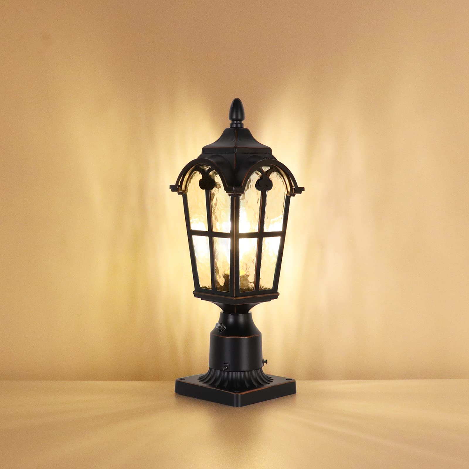 Partphoner Hardwired 120V Dusk To Dawn Outdoor Post Light, Black Aluminum With Clear Glass