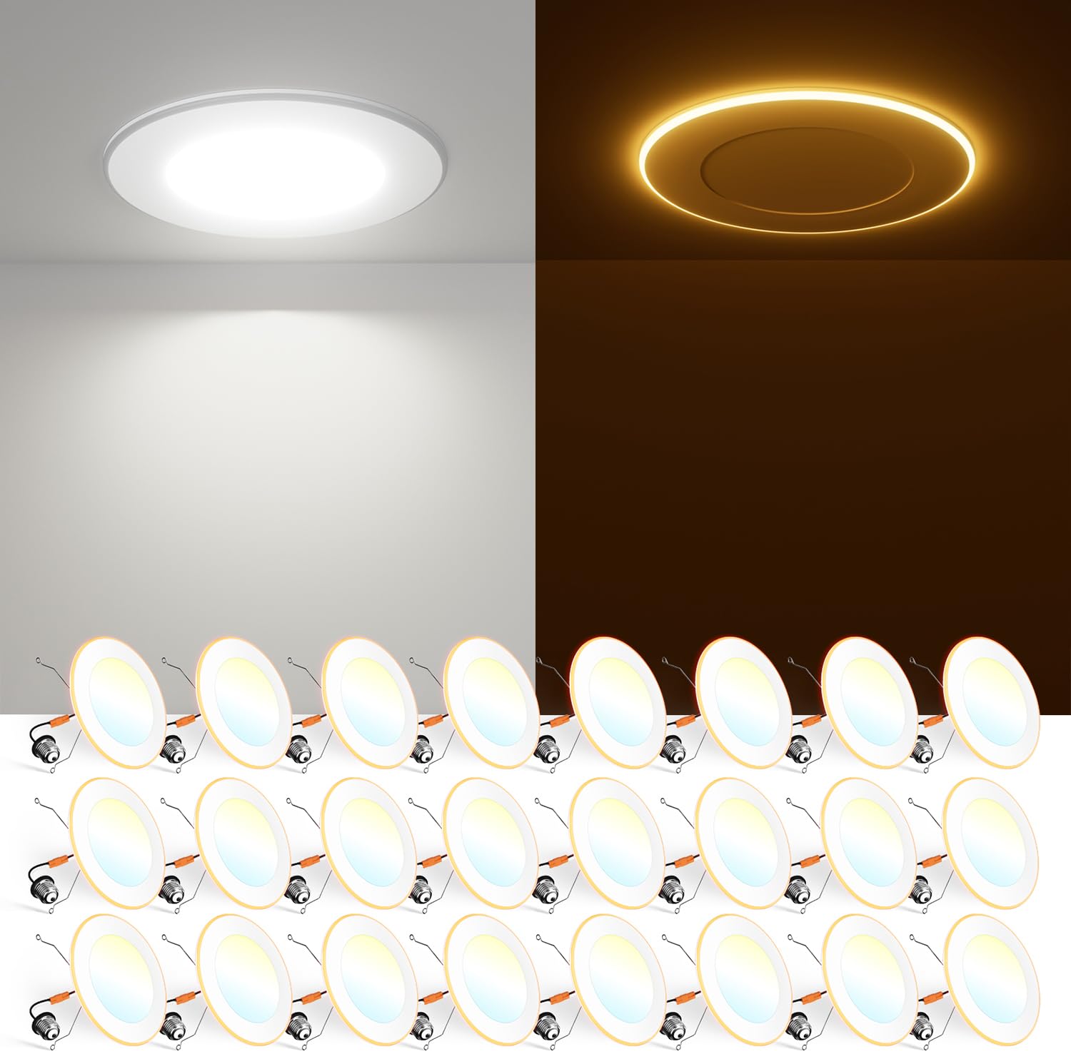 Freelicht 24 Pack 5/6 Inch Led Can Lights With Night Light, 2700K/3000K/4000K/5000K/6000K Selectable Flat Retrofit Recessed Lighting, 10W=110W, 1000Lm, Dimmable - Etl & Fcc