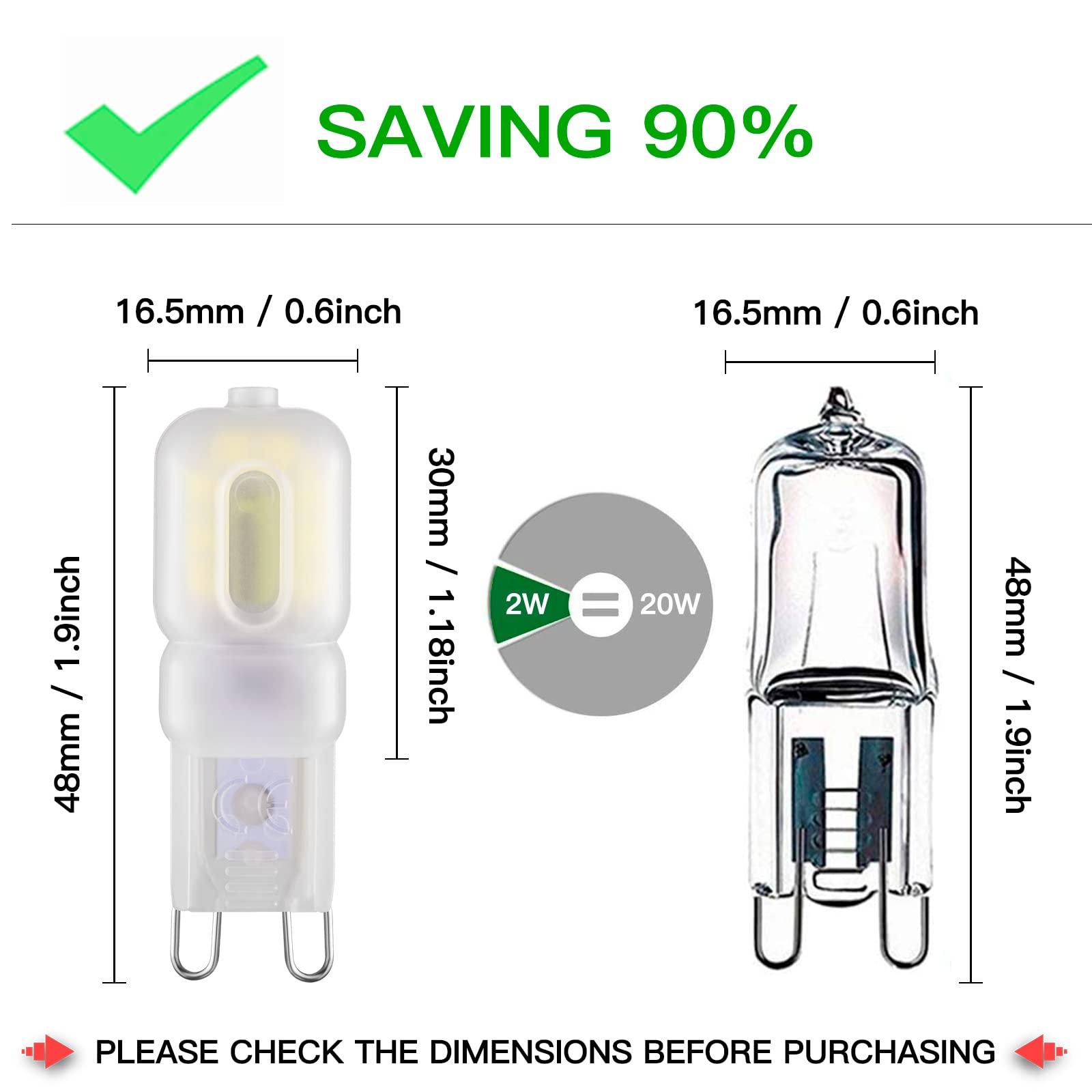 Sriomny G9 Led Bulb 2W Equivalent To 20W Halogen Lamp T4 6000K Cool White 120V G9 Base, 360 Omni-Directional Lighting, Home Ligh