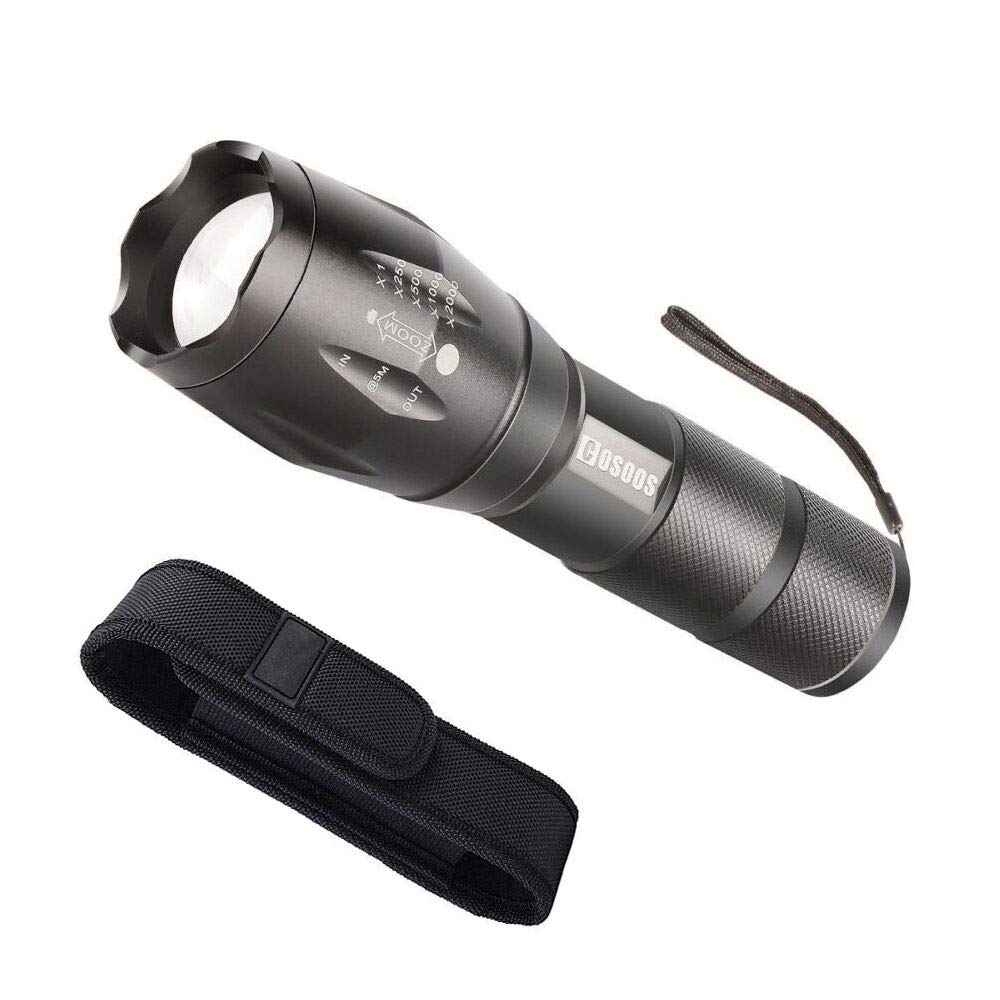 COSOOS LED Flashlight with Holster, Bright Tactical Flashlight 1000 Lumen, Zoomable 5-Mode Portable Waterproof Flash Light for E