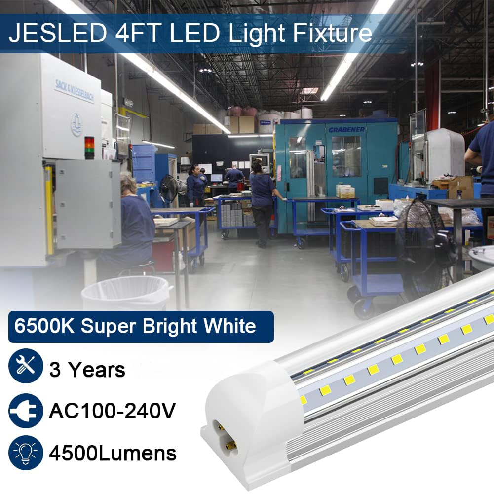 Jesled Led Shop Light 4Ft, 36W 4500Lm 6500K Cool White, T8 Integrated Led Light Fixture, High Output, V-Shape, Linkable 48'' Led