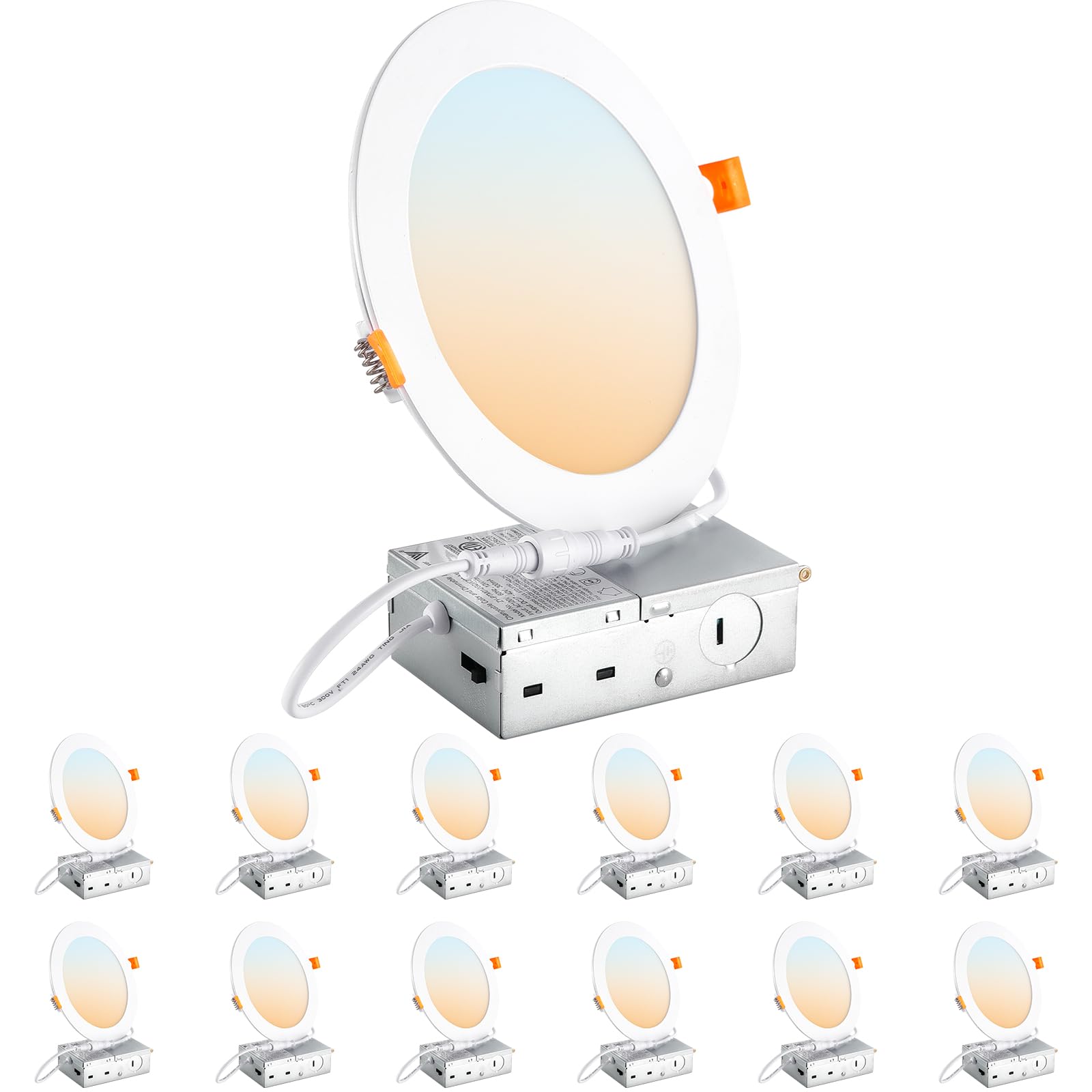 Dllt Led Recessed Ceiling Lights: 12 Pack 6 Inch 5Cct Ultra-Thin Lighting With Junction Box For Bedroom - 1200Lm Brightness 12W 