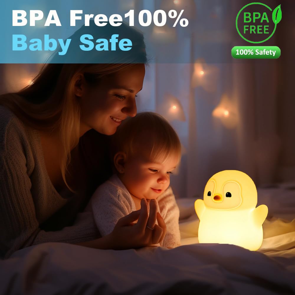 Kangten Chen Cute Penguin Night Light For Kids Bedroom, Animal Silicone Nursery Night Lamp Touch Control Nightlights Usb Recharg