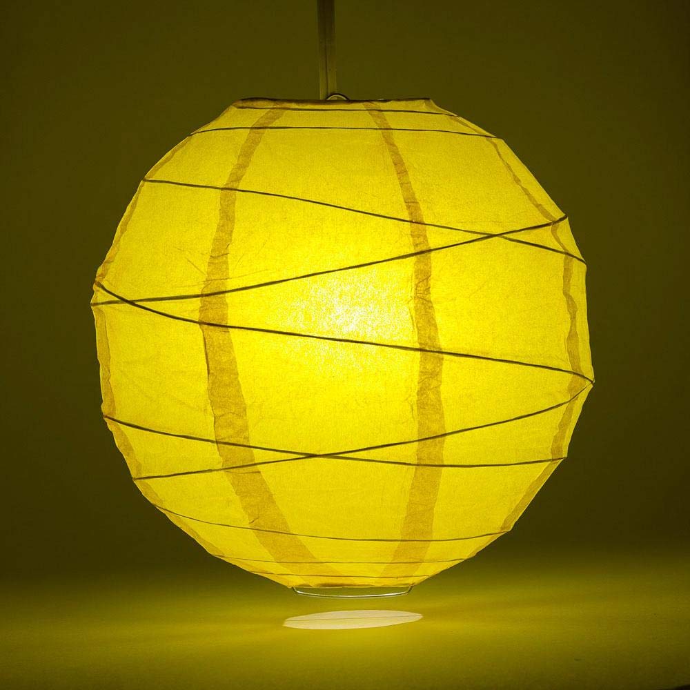Quasimoon Paperlanternstore.Com 16 Inch Yellow Round Paper Lantern, Crisscross Ribbing, Hanging Decoration