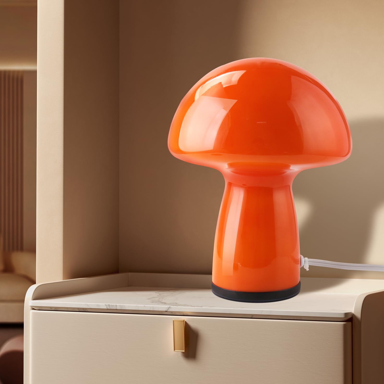 Notoc Flame Red Glass Mushroom Lamp - Vintage Style Nightstand & Home Decor With 3 Color Bulbs