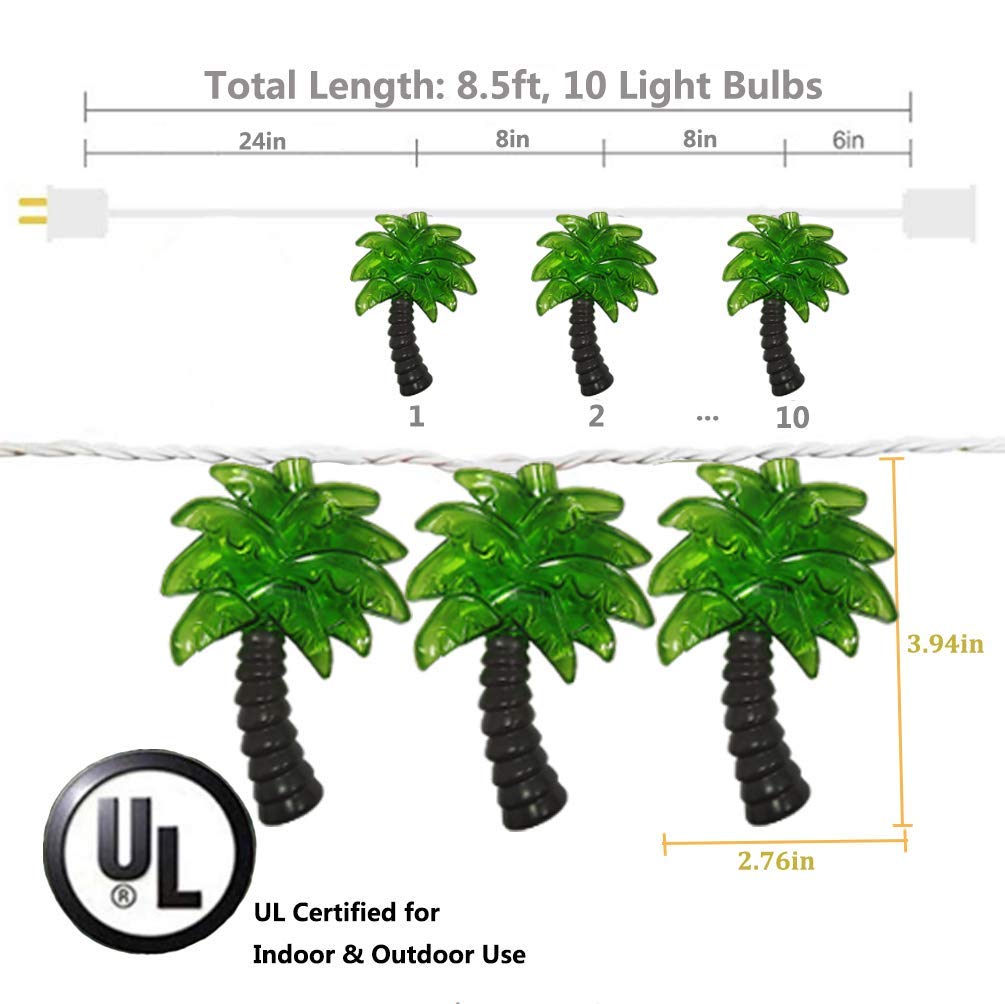 SUNSGNE Palm Tree Patio String Lights - 8.5 Feet, Plastic Glass, Summer Beach Party Decorations