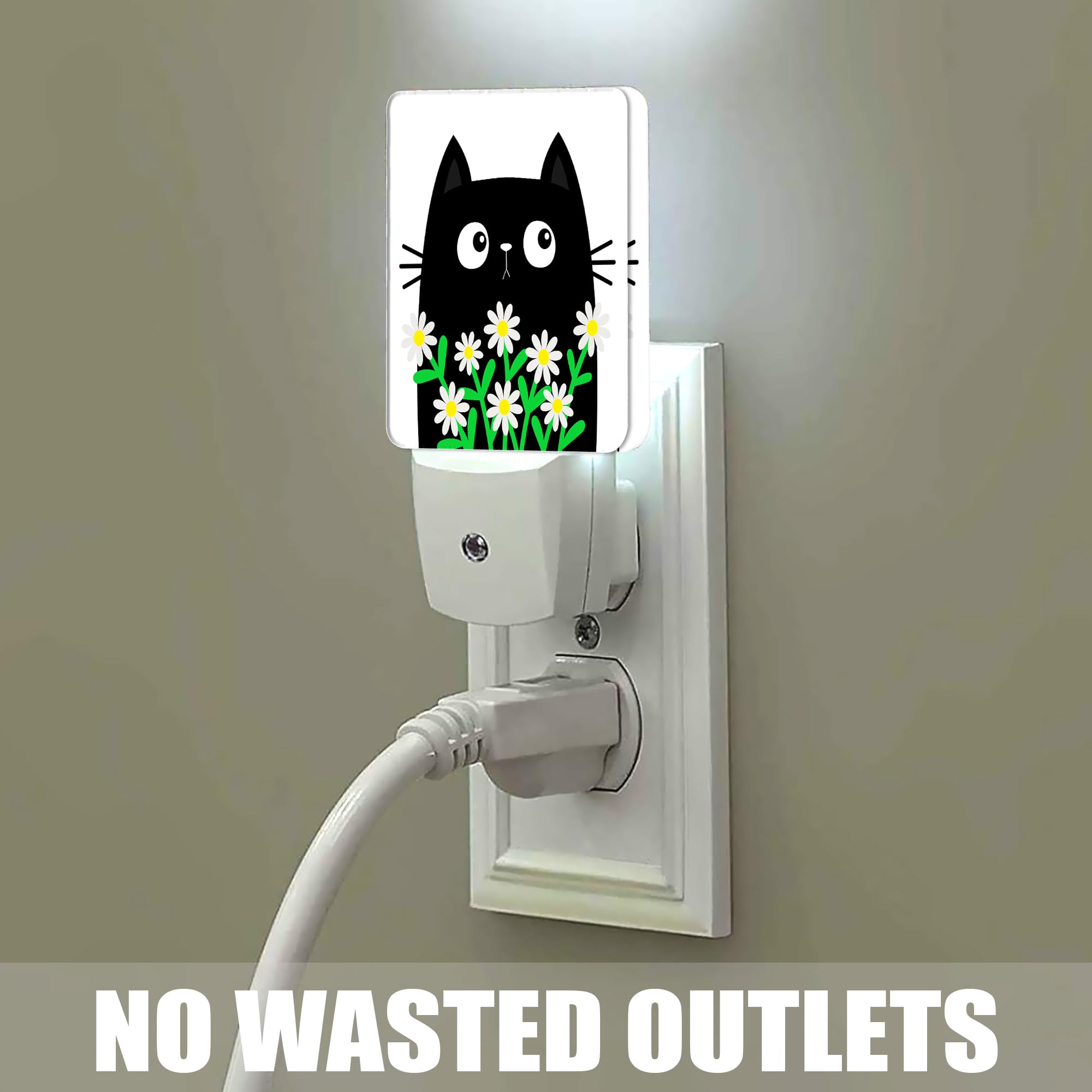 Jopowide Cat Kitten Daisy Night Light, Camomile Bouquet Plug Into Wall With Dusk To Dawn Light Sensors, Warm Nightlights For Bed