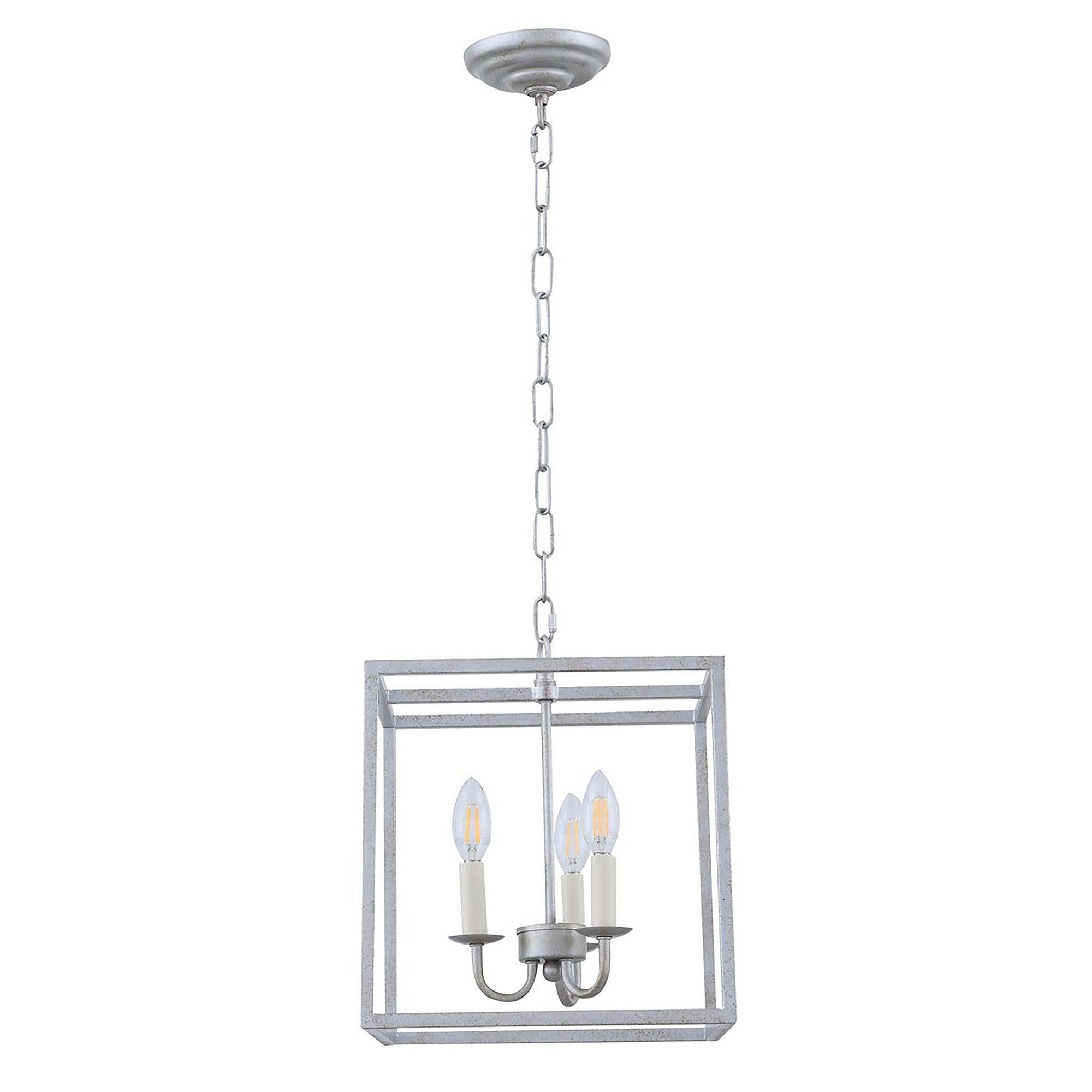 Living District Vintage Silver 3-Light Ceiling Pendant - Modern Home Decor, 12"W X 13.75"H