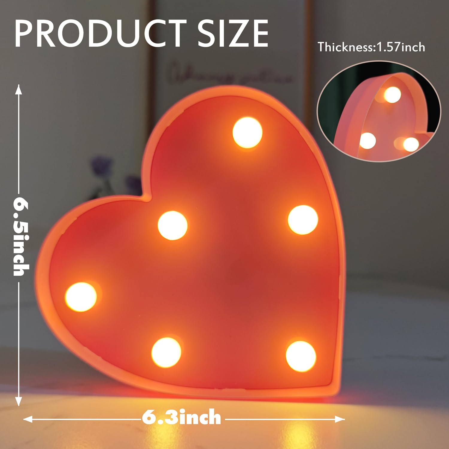 DyingSwan Small LED Marquee Letter Light - 6.5 Inch Pink Glitter Heart, Battery Powered Table Decor for Parties and Events