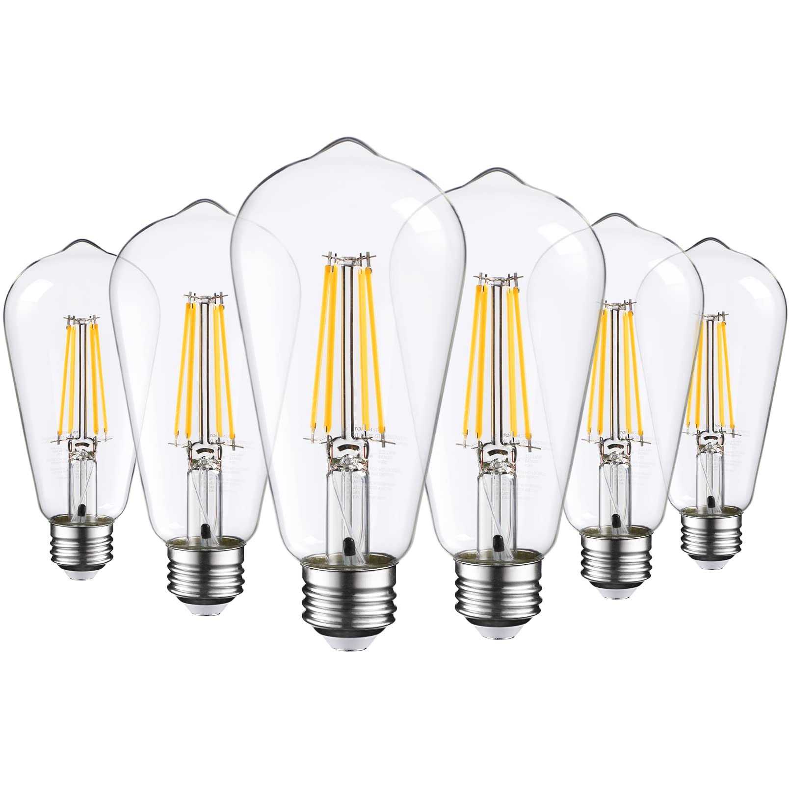 TORCHSTAR ST64 Vintage LED Edison Bulbs, Soft White 2700K, 7W Equivalent, E26 Base, Clear Glass, Pack of 6
