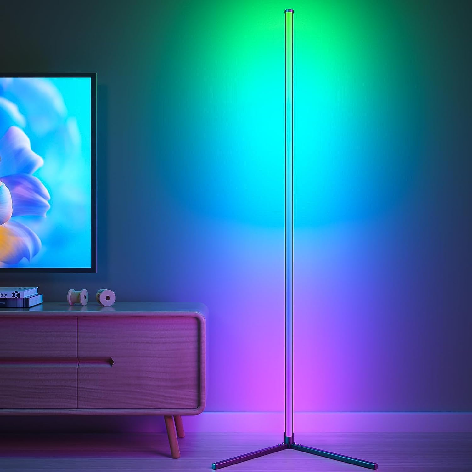 Uocub LED Floor Lamp, RGB Corner Floor Lamp with APP Remote Control,Black Standing Lamp with 16 Million Colors Changing Ambience