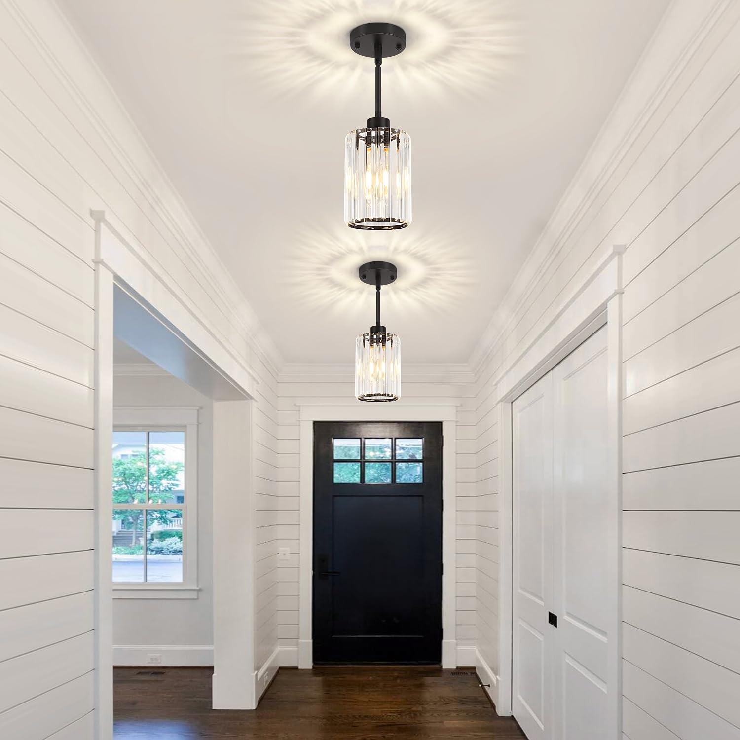 Zsmihdoh Black Pendant Light  Modern Crystal Pendant Lights Kitchen Island Lighting  Hanging Light Fixtures Mini Chandelier Pendant Lights For Island Dining Room Hallway Bedroom