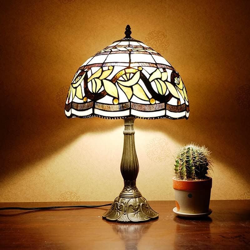 Miaoke Stained Glass Table Lamp Stained Glass Crystal Bead Style Table Light  Handmade Desk Bedside Night Light  Antique Art Craft Gifts Lover Living Room Bedroom Bookcase (Lace Baroque)
