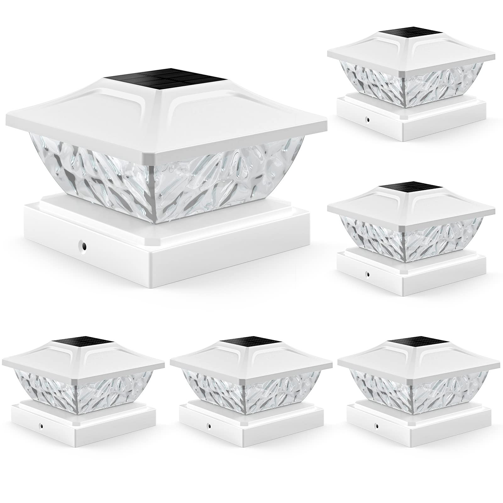 ENSLI Solar Post Cap Lights 6 Pack, Waterproof Outdoor Solar Powered Lights for 4x4, 4.5x4.5, 5x5 Posts, White Plastic