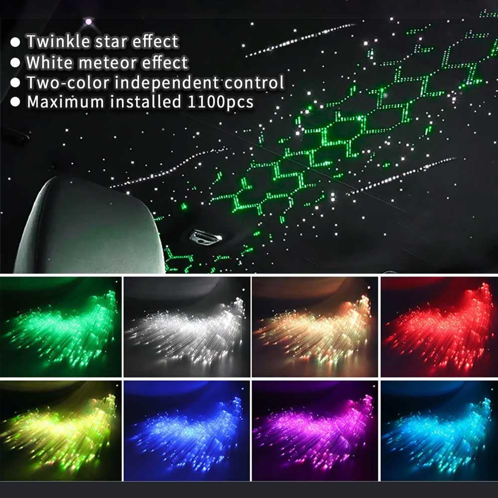 32W Starlight Headliner Light,1300Pcs 9.8Ft Dual Port Dual Color Led Star Ceiling Fiber Optic Light Kit App/Remote Control White