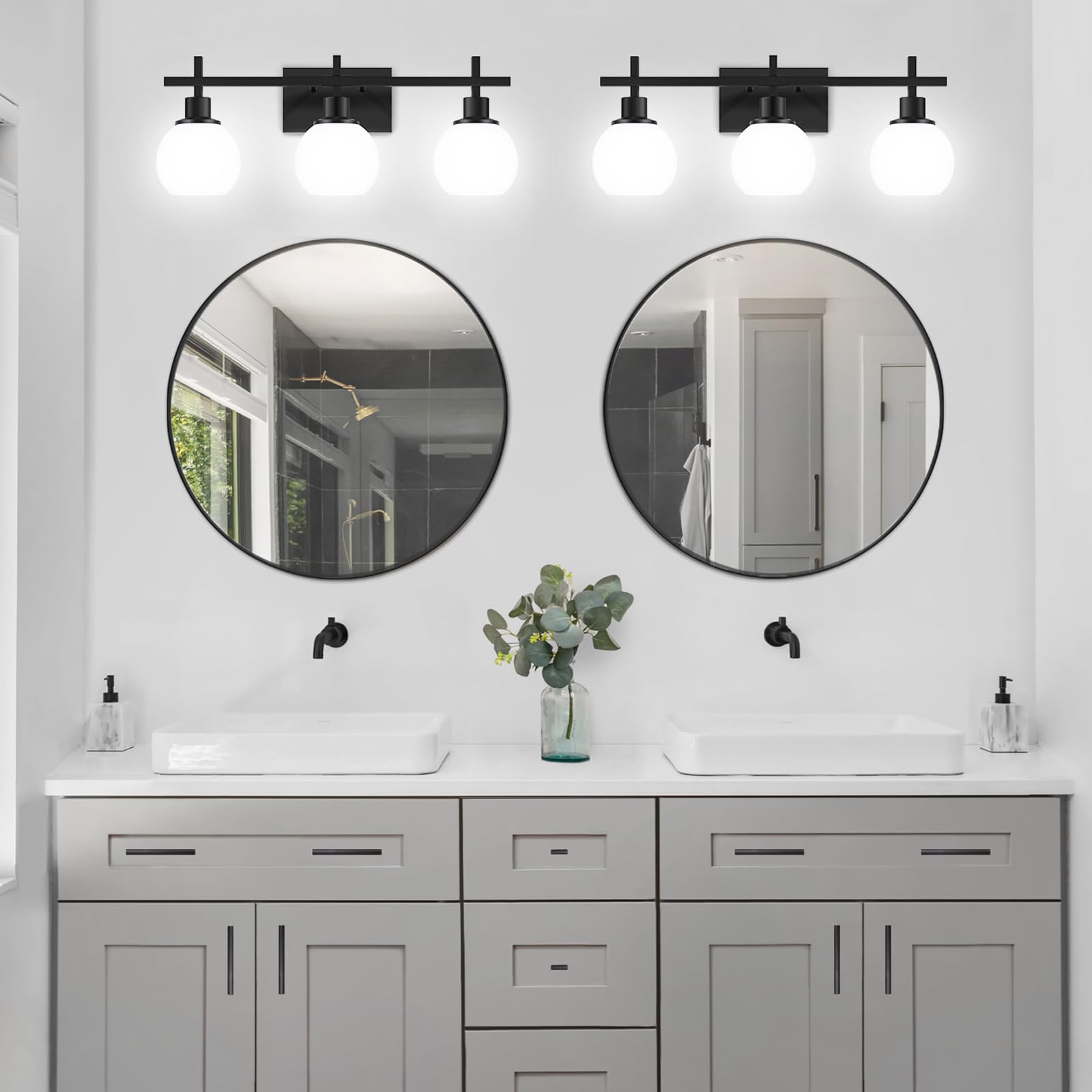 Dpyrrhic Modern Vanity Lighting Fixtures,3-Light Black Bathroom Lighting Fixtures Over Mirror,Bathroom Wall Mounted Vanity Light