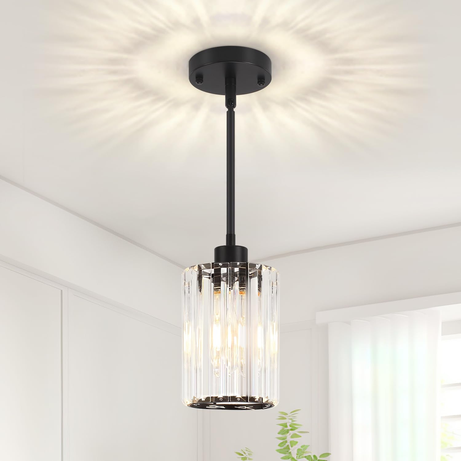 Zsmihdoh Black Pendant Light  Modern Crystal Pendant Lights Kitchen Island Lighting  Hanging Light Fixtures Mini Chandelier Pendant Lights For Island Dining Room Hallway Bedroom