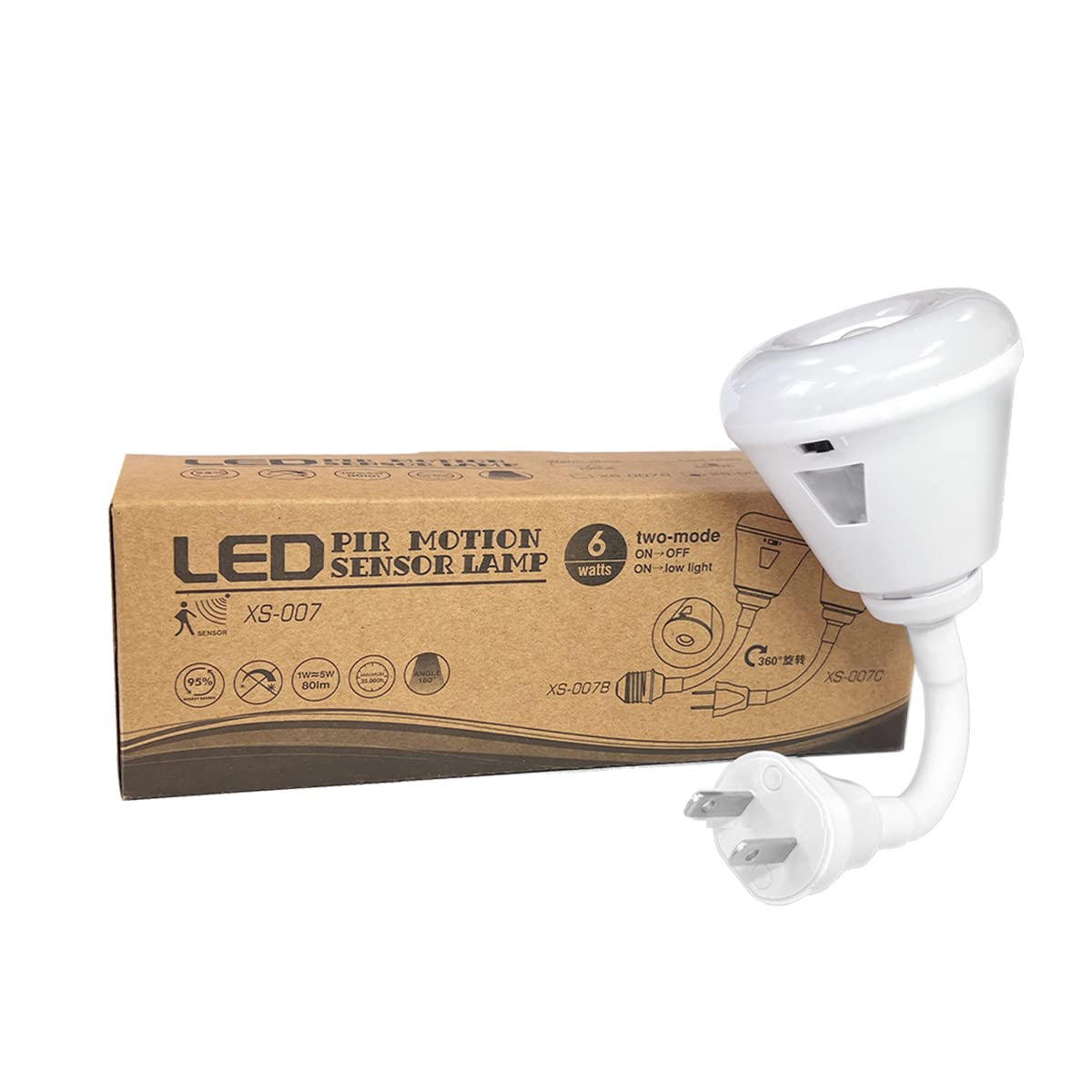 eyesfon Plug in Motion Sensor Night Light, 6W LED, PIR Infrared Detector, US Plug, Warm Light, Model XS-007C