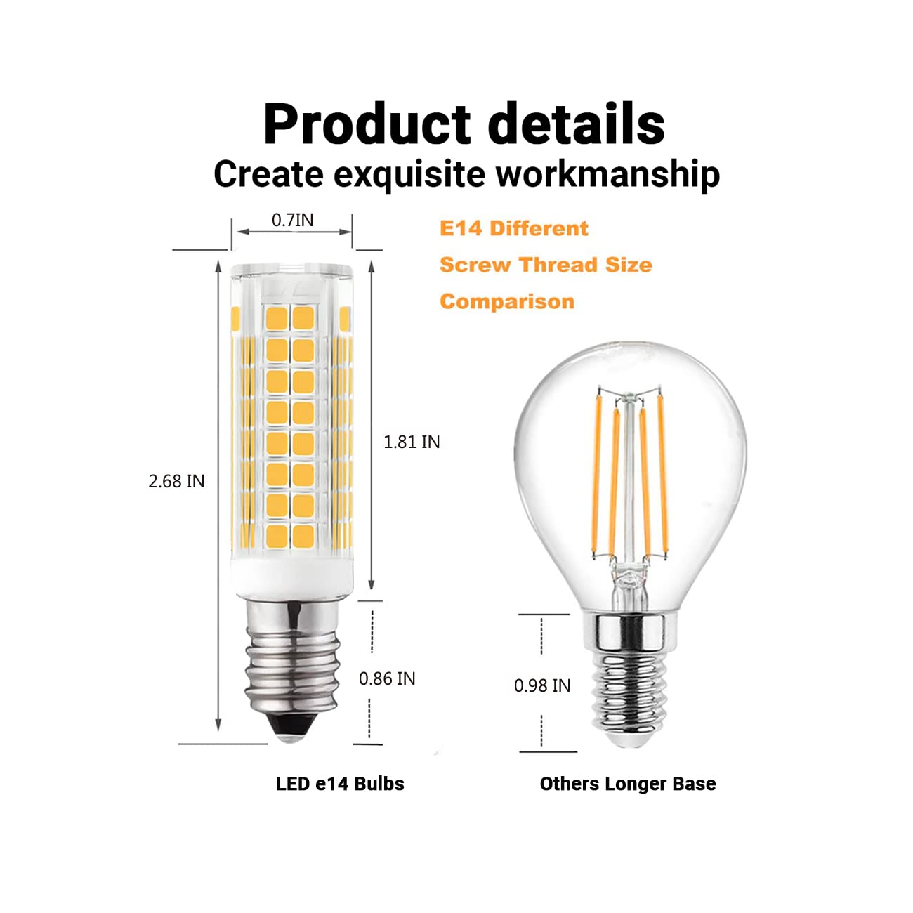 Huimeiia 2Pcs E14 Base Led E14 European Base Bulb 7W Equivalent 70W Incandescent Bulb Ac110-130V For Cooker Hood Daylight White