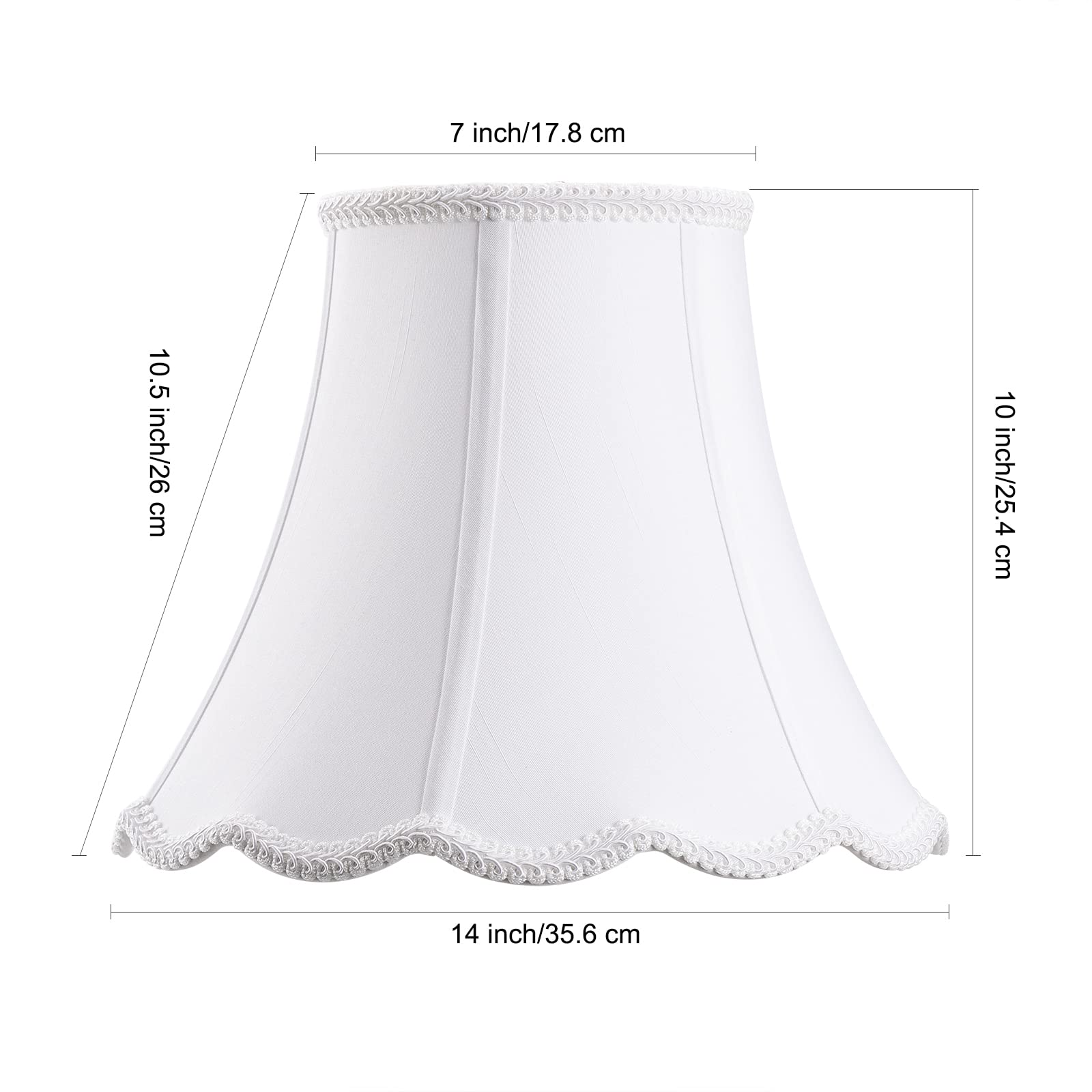 Bell Lamp Shade, Saangseon White Scalloped Lampshade Replacement, 7'' Top X 14'' Bottom X 10.5'' Slant Height X 10'' Vertical Height, Brass Spider