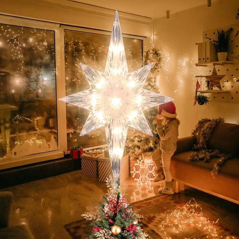 Christmas Tree Topper,Bethlehem Star Tree Topper Warm Lights, Bethlehem Star Christmas Tree Decoration for Christmas Holiday Hom
