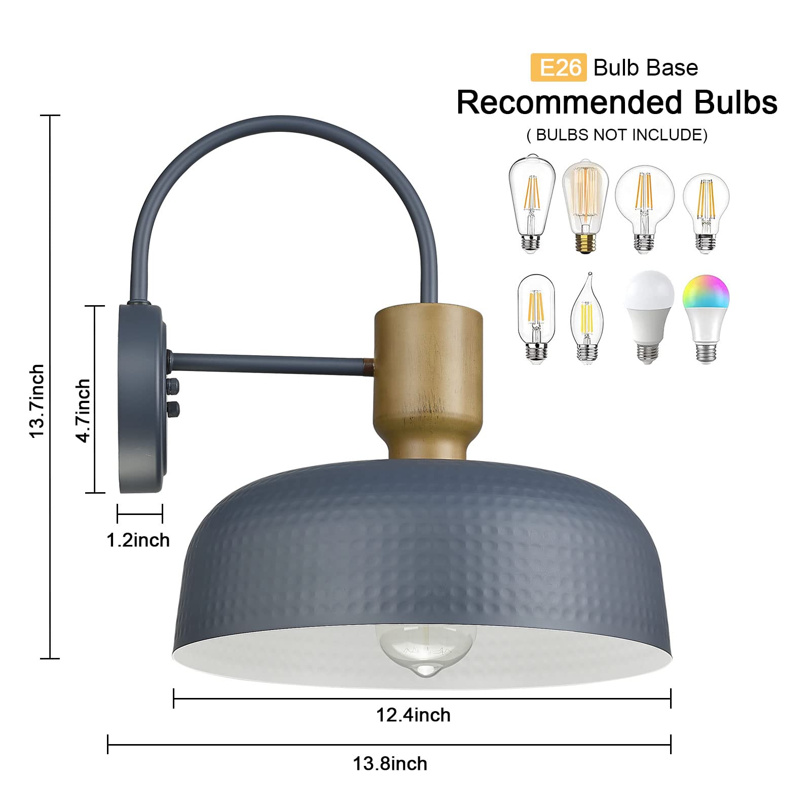 Luminzone Blue Gooseneck Barn Light - Vintage Industrial Wall Lantern For Porch & Garage