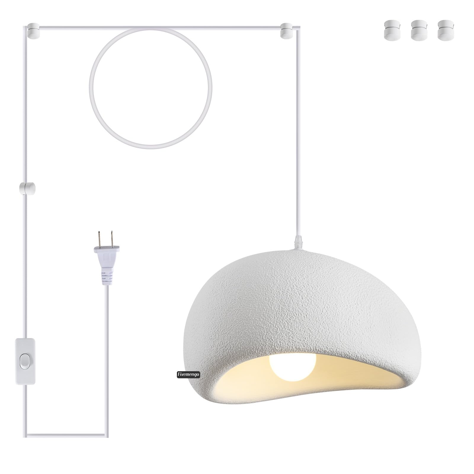 Fivemengo 11.8in Plug in Wabi Sabi Pendant Lights with 19.7ft Cord, White Small Hanging Lamp Lighting Fixture Japanese Japandi C