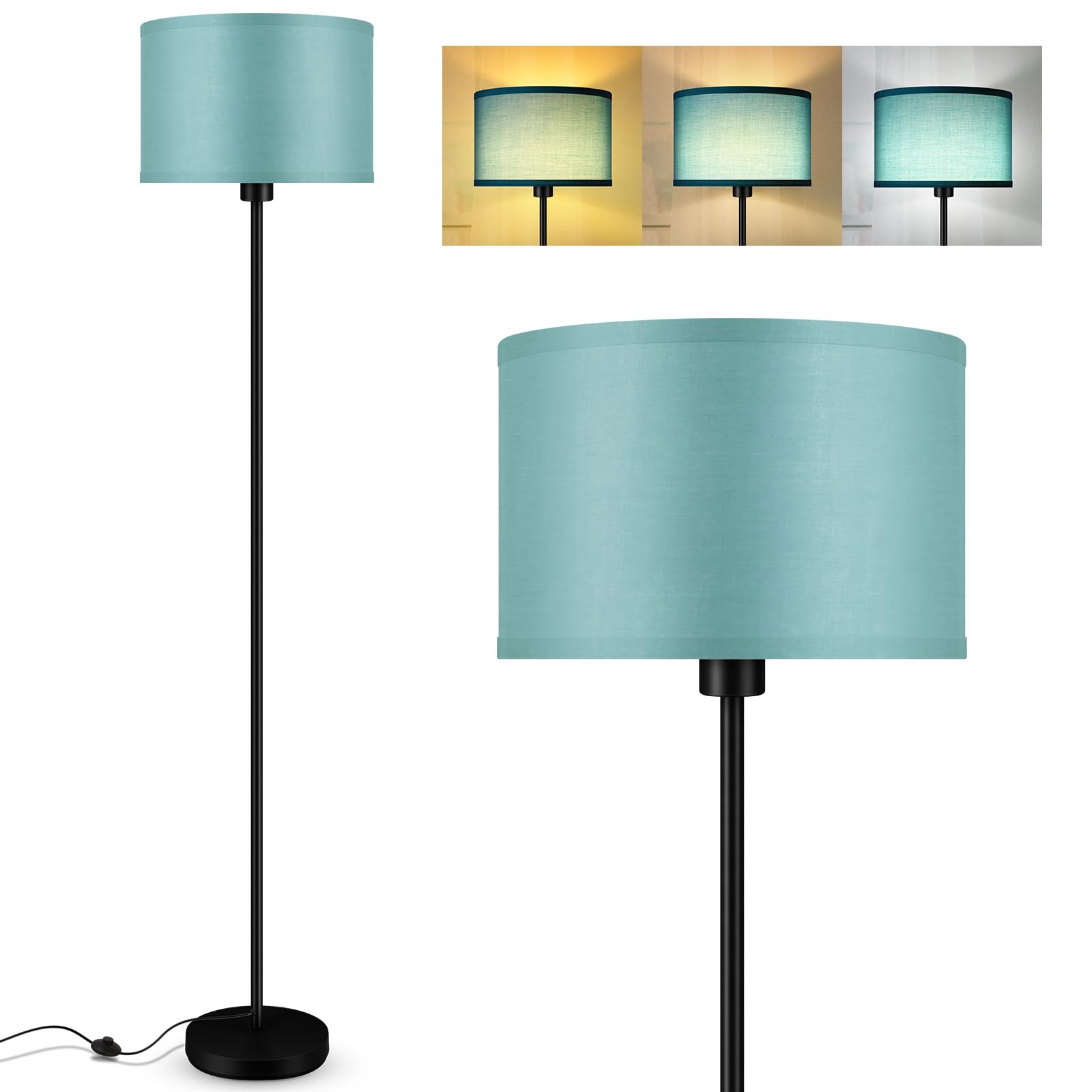 Floor Lamp  Standing Lamp  Modern Floor Lamps With Green Lampshades  Foot Switch  59  Tall  Bright Pole Lamps For Living Room  Bedroom  Office  Nightstand  Kids  Gift  Green Lamp (Without Bulb)