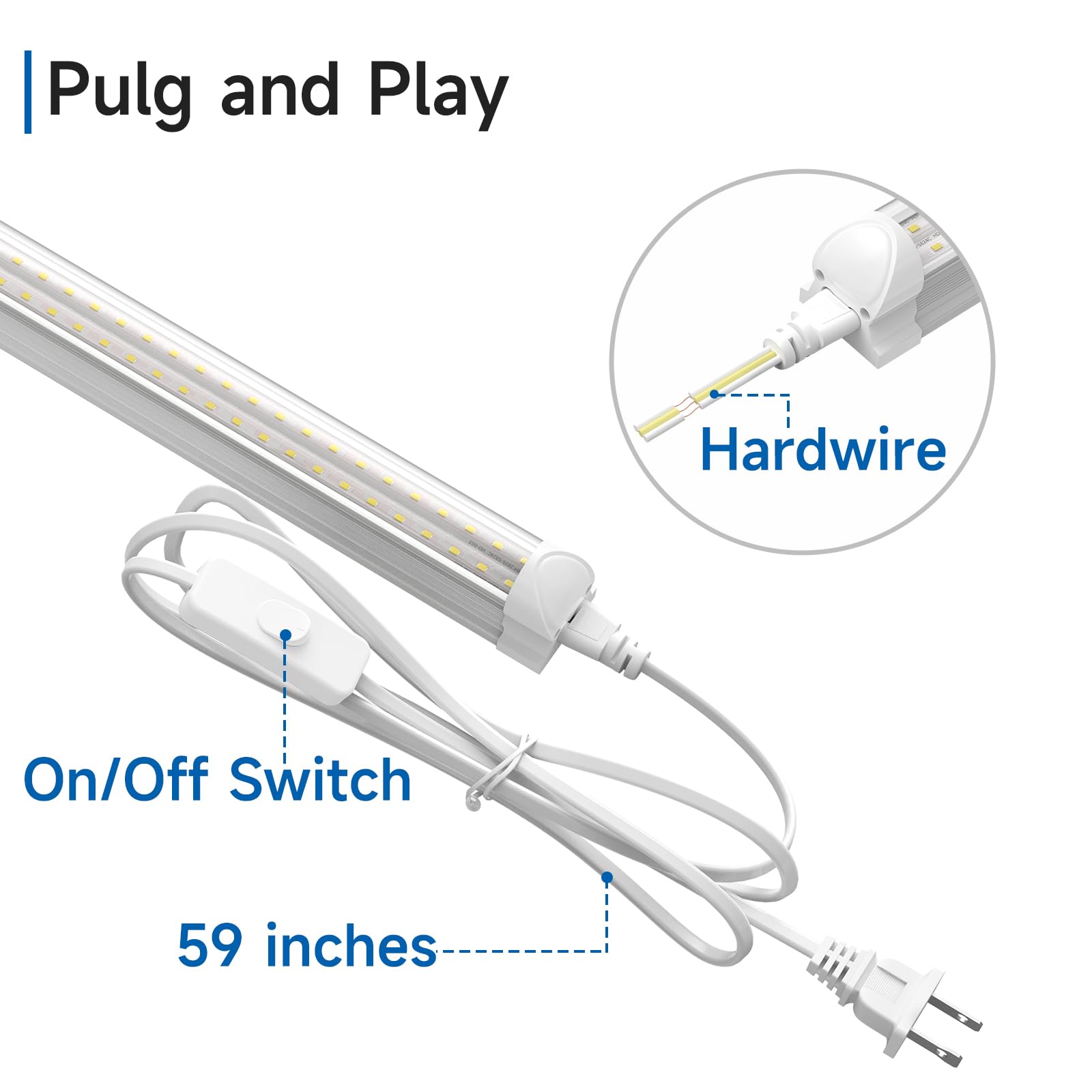 Shinestar 20-Pack 8Ft Led Shop Light, Linkable T8 Tube Light Fixture For Garage, Basement, Office, 9000Lm Super Bright, Daylight