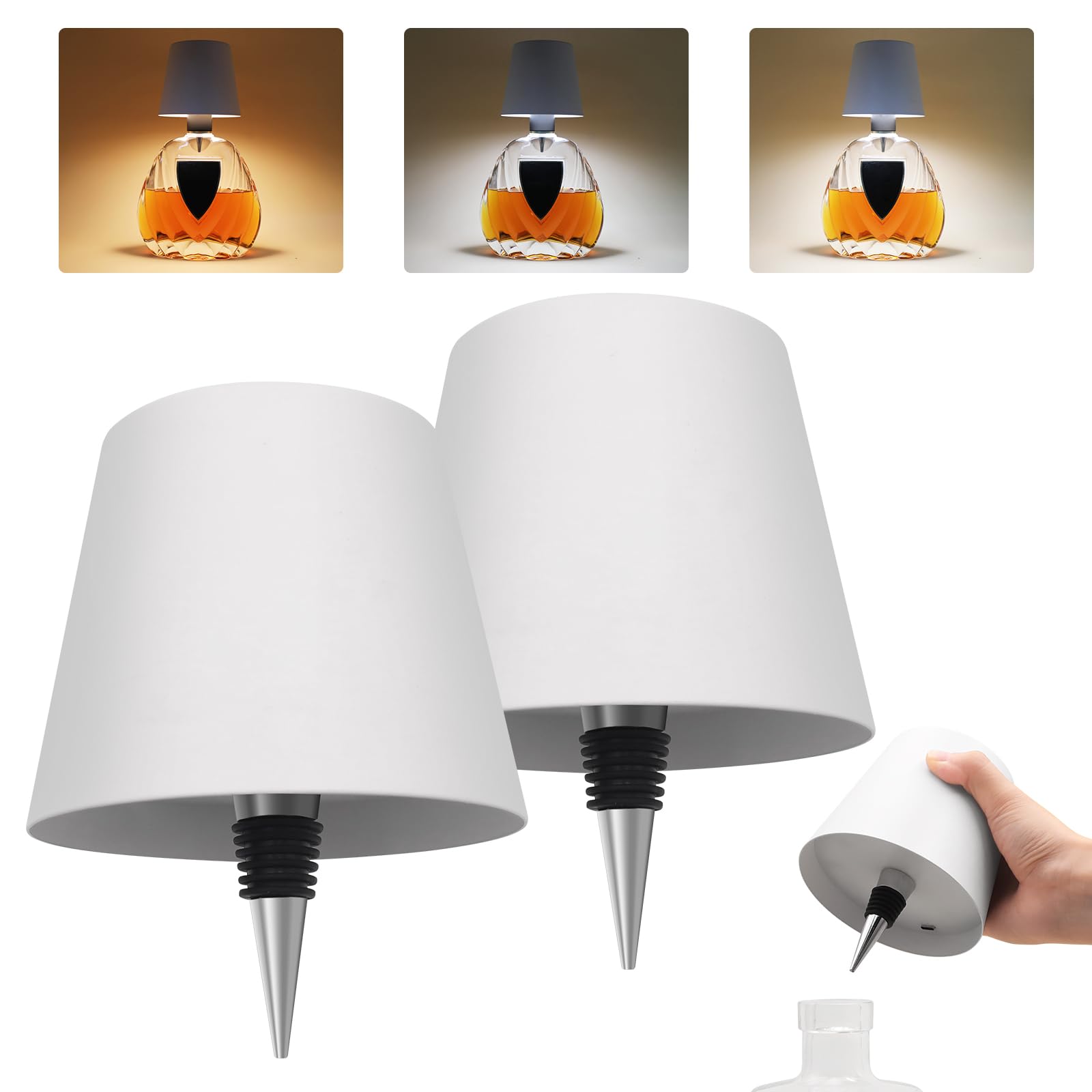 Wireless Wine Bottle Light Head,LED Wireless Bottle Lamp with 3 Modes Light Dimming Pridola, Rechargeable Touch Control Wine Bot