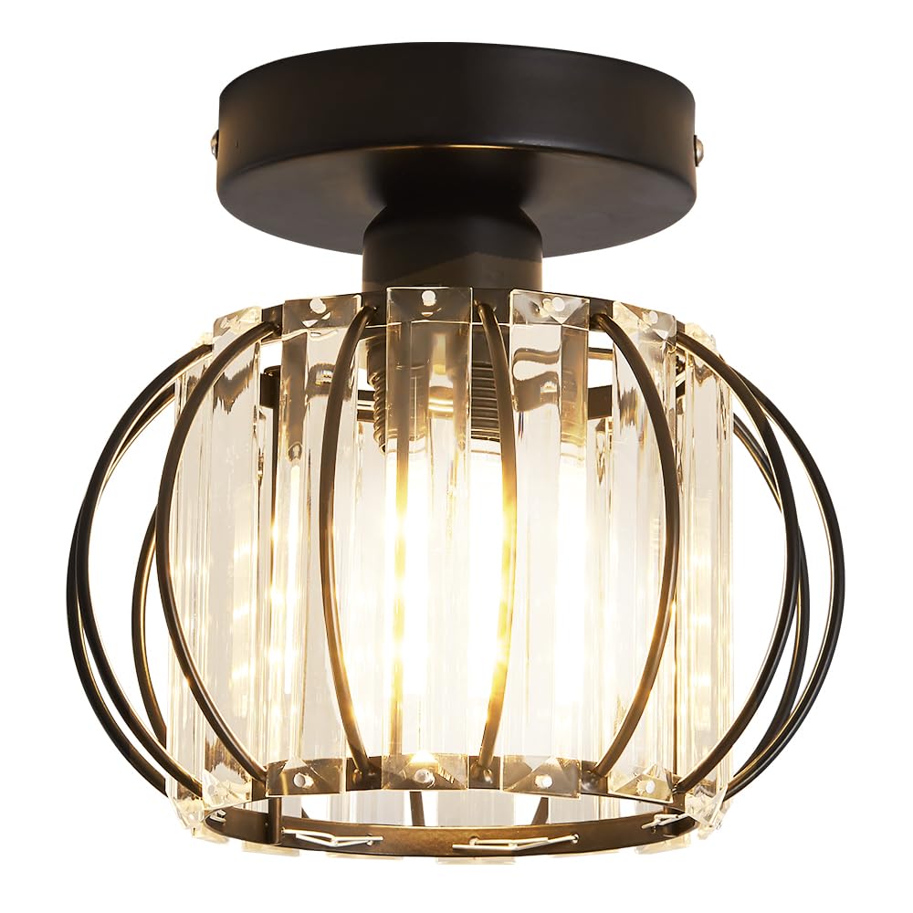 Yyjlx Semi Flush Mount Ceiling Light Fixture Antique Small Crystal Chandelier Indoor Lighting For Bathroom Hallway Cafe Bar Porc