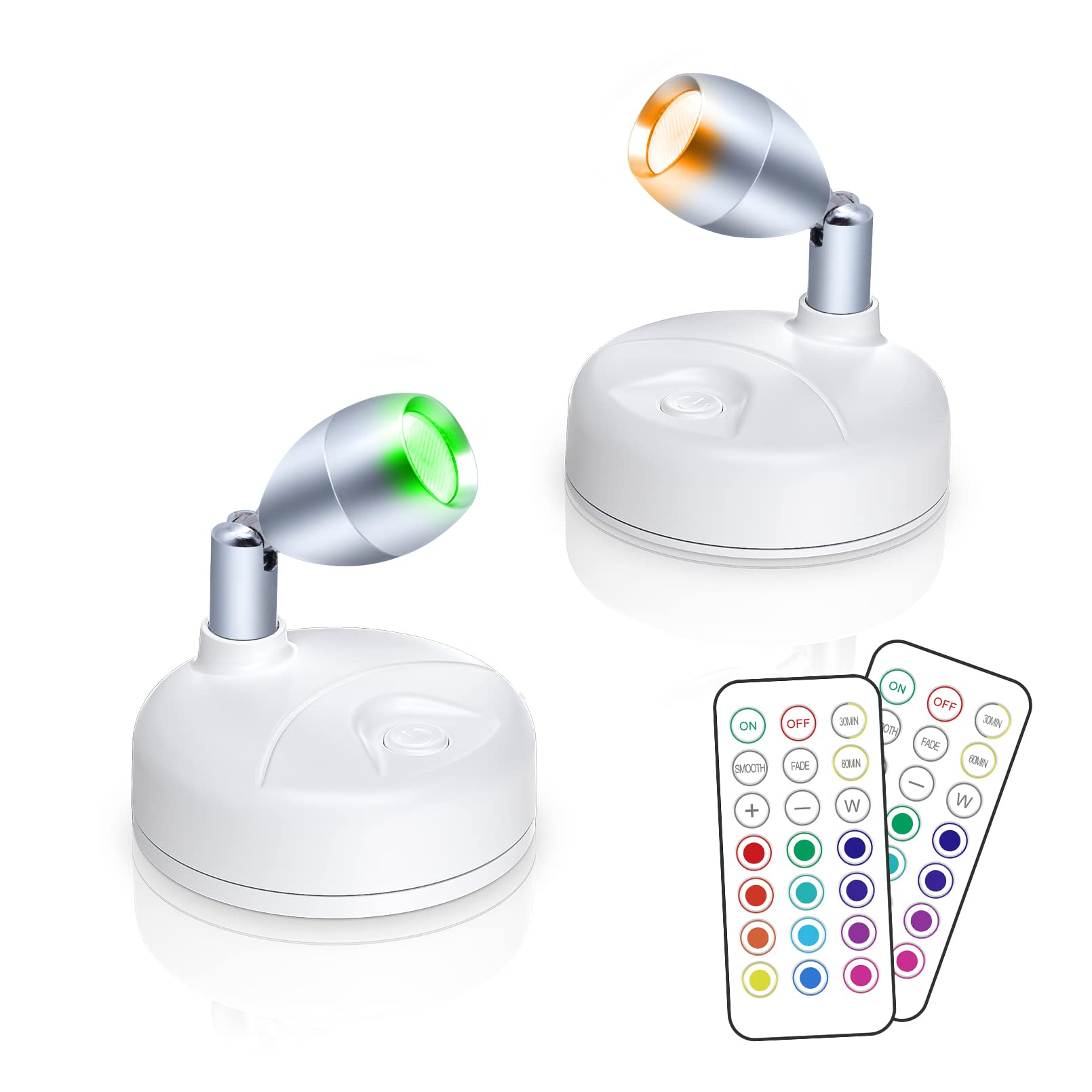 Hfcdl Rgb Led Spotlight With Remote, Battery Operated Accent Light, Dimmer & Timer, 2Pcs