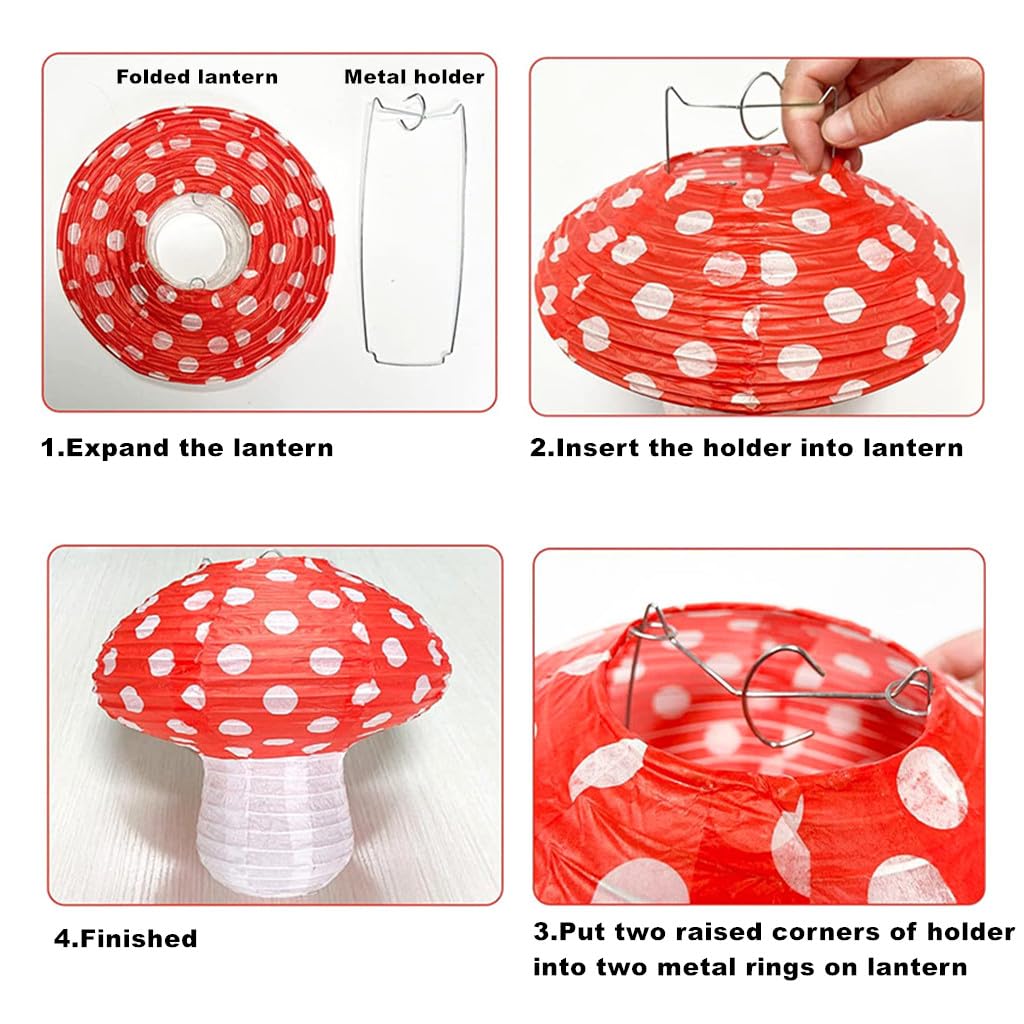 Kinteshun Folding Mushroom Paper Lantern Reusable Hanging Ornament Lamp Cover For Forest Garden Wonderland Theme Birthday Party