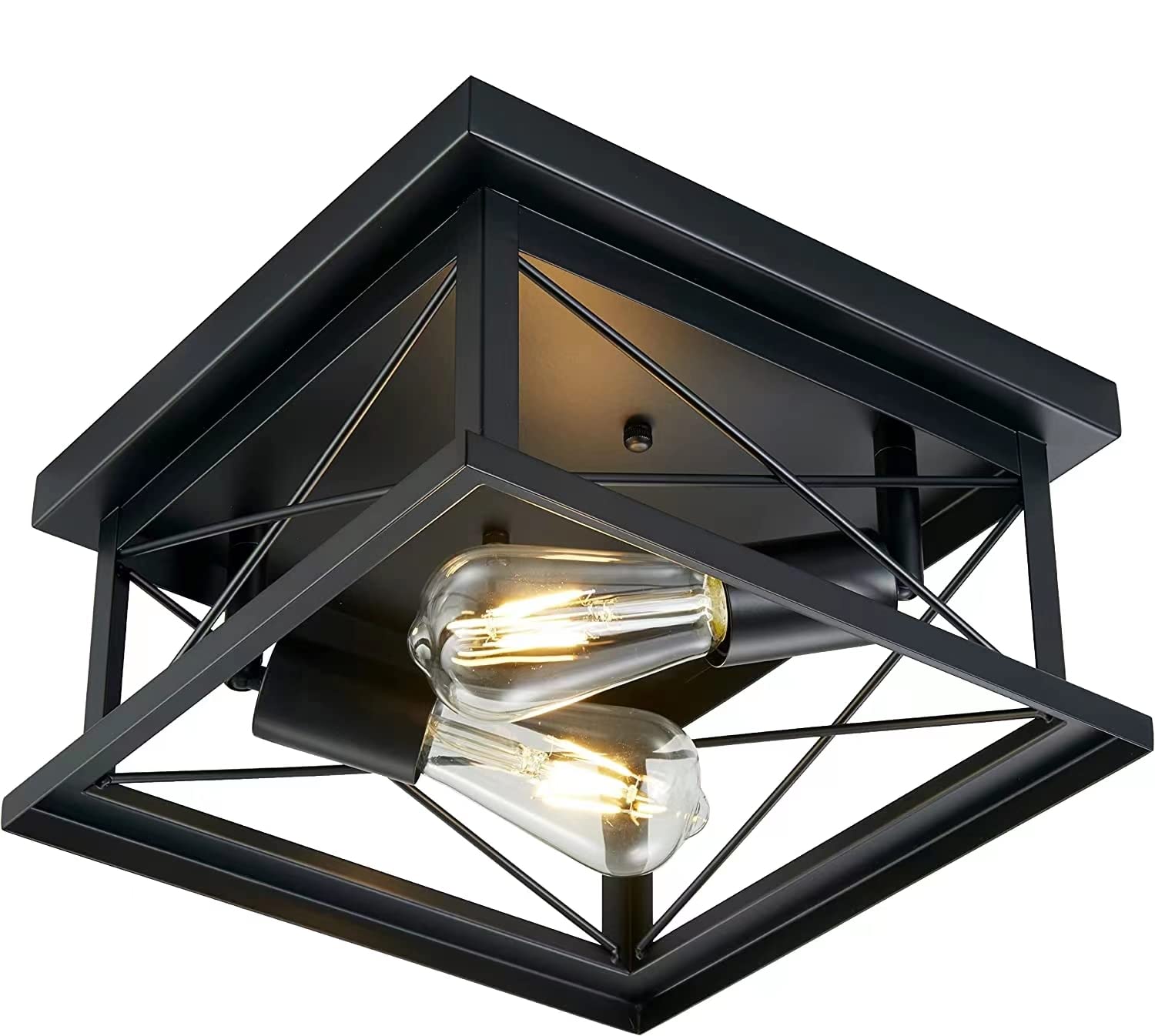 Hamilyeah Industrial Flush Mount Ceiling Light Fixture Black, Farmhouse Close To Ceiling Light Fixture For Bedroom, Living Room, Porch, Hallway, Outdoor, Kitchen Lights Ceiling Mount