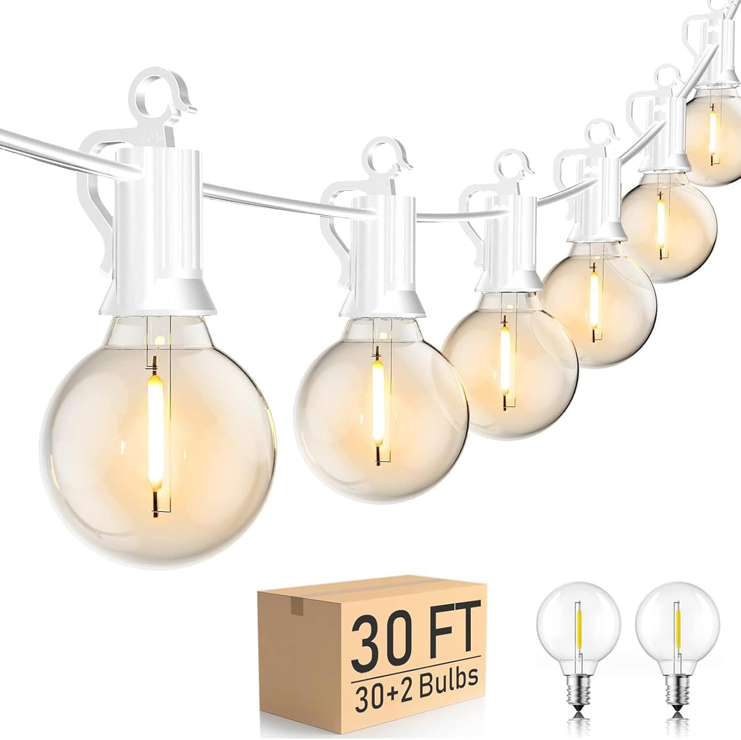 30 FT Outdoor String Lights - Commercial Globe Patio Lights with 30 G40 LED Shatterproof Bulbs, Waterproof Connectable Hanging L