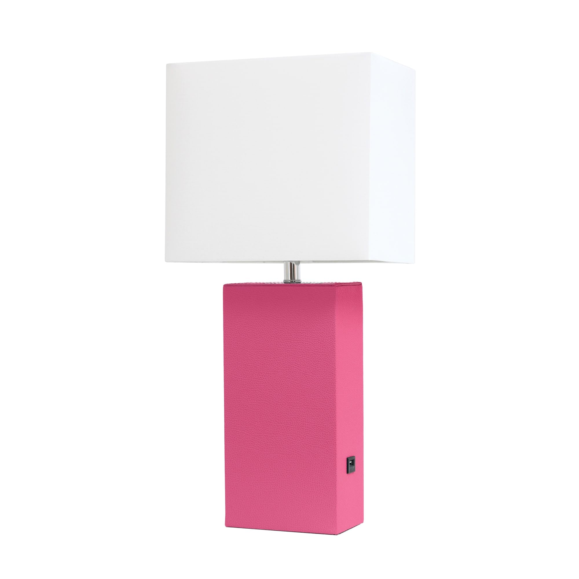 Elegant Designs LT1053-HPK Modern Leather USB and White Fabric Shade Table Lamp  Hot Pink (Pack of 1)