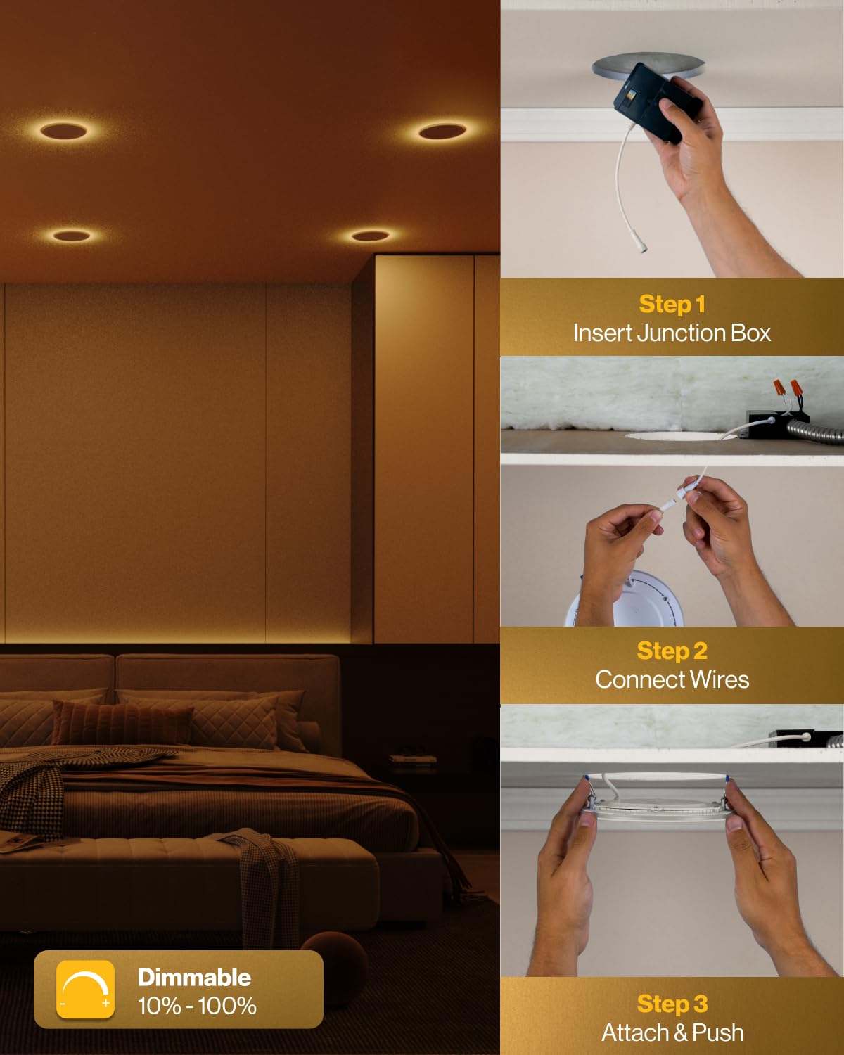 Sunco 12 Pack 4 Inch Ultra Thin Led Recessed Ceiling Lights Slim With Night Light, 900 Lm, Selectable Cct 2700K/3000K/3500K/4000K/5000K, Dimmable, 11W, Canless With Junction Box
