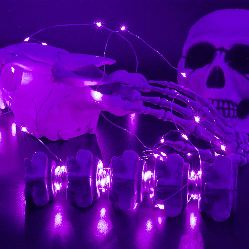Joomer Purple Halloween String Lights, 50 LED, 16.4Ft, 2 Modes, Battery Operated Fairy Lights for Halloween Decorations