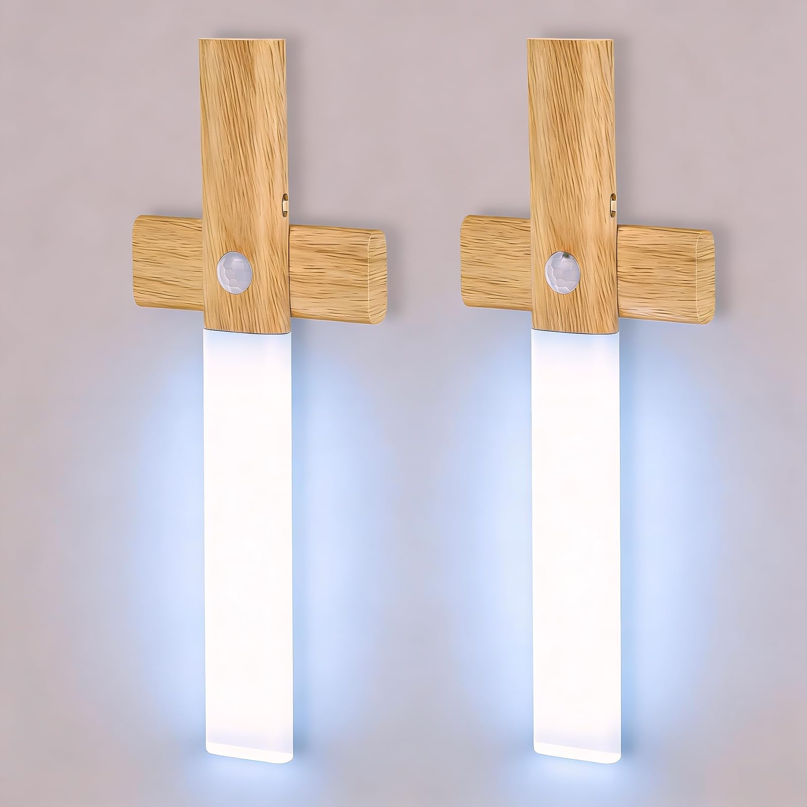 LAVAED Motion Sensor Lights Indoor LED Rechargeable Battery Operated Wall Sconce Magnetic Stairway Night Light Wireless Portable Decor Lighting for Bedroom  Hallway  Picture 6000K Band Base 2Pack