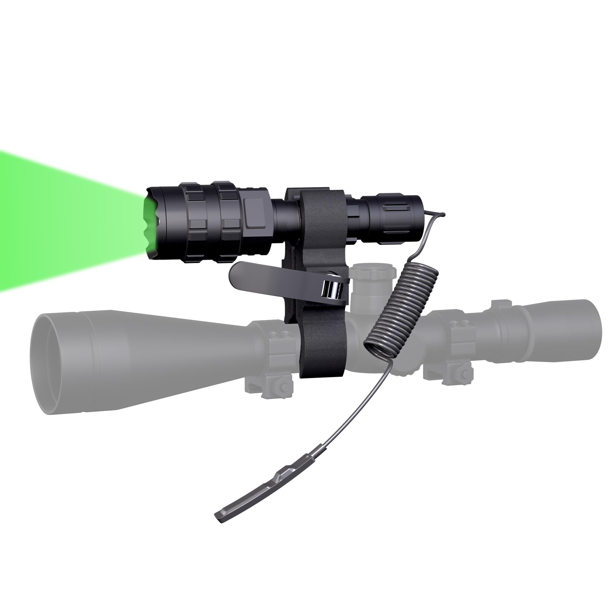 Povast Green Hunting Flashlight, Zoomable Light With Scope Mount And Pressure Switch, 1200 Lumens Waterproof Weaponlight, Usb Re