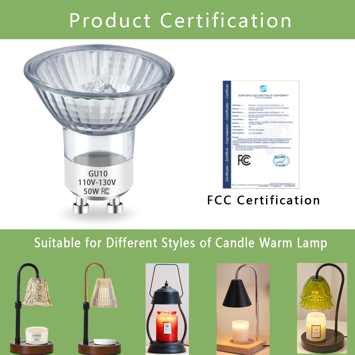 Rugfew GU10 Halogen Bulb 50W MR16 - 2700K Warm White, Dimmable, Glass Cover, 2 Packs