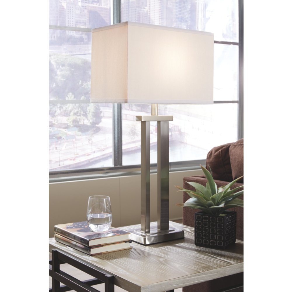 Signature Design by Ashley Table Lamp, Metal, Silver, 8.5inD x 15inW x 29.5inH, Model L204054