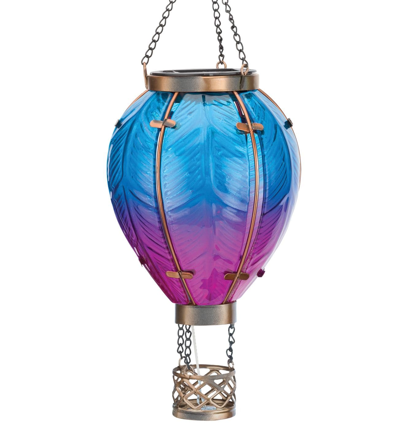 Regal Art & Gift Solar Hot Air Balloon Lantern - Waterproof LED Lamp, Metal & Glass, Small, Blue, Model 12767