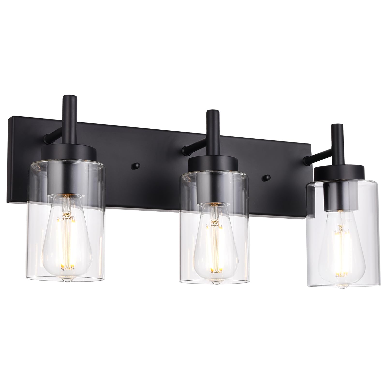 Vinluz Vanity Bathroom Light Fixture Black 3 Lights Rustic Wall Sconce Lighting With Clear Glass Shade Vintage Porch Wall Lamp (