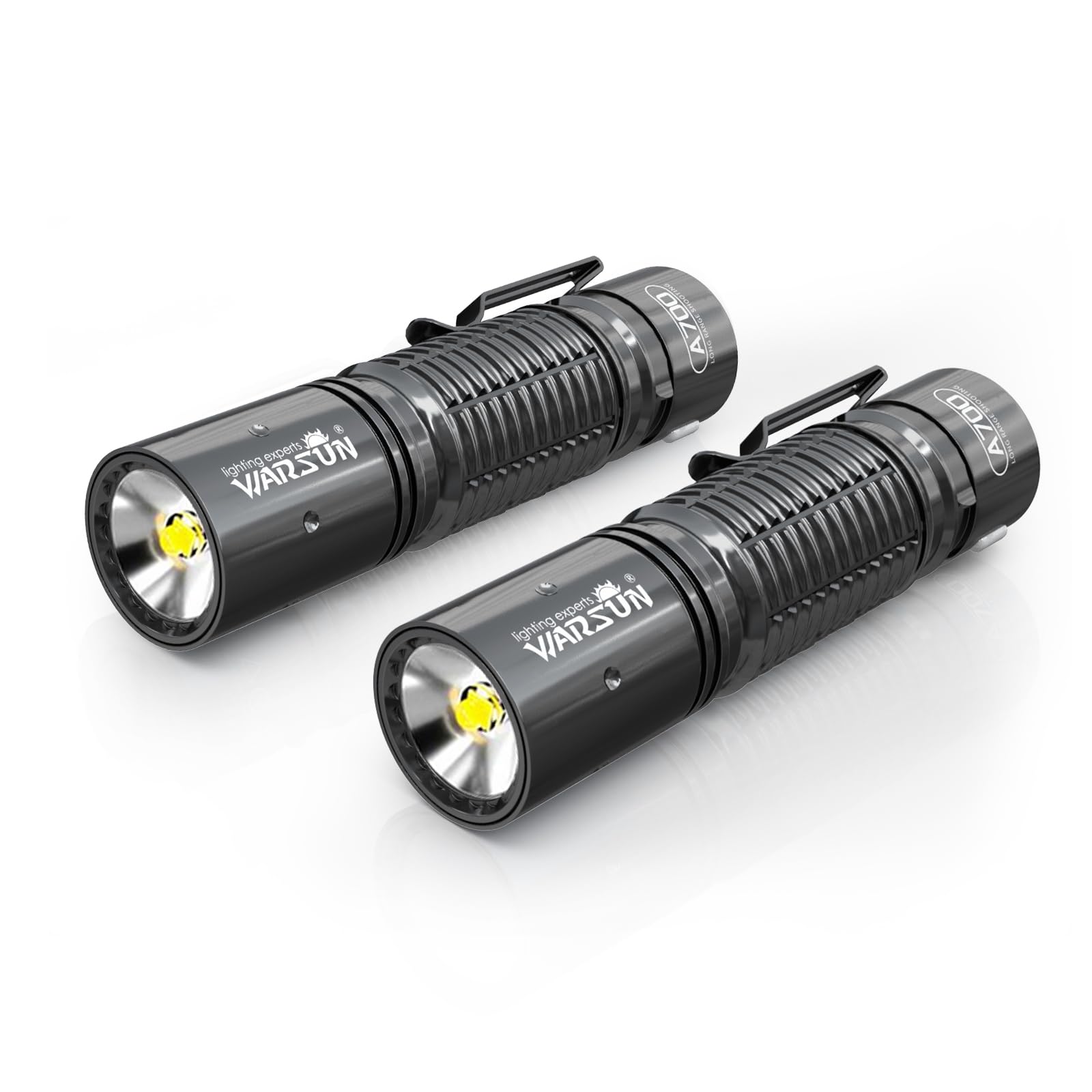 WARSUN Mini Work Light, 700LM Rechargeable LED Flashlight, Compact Design, Black, Model A700-2P, 2 Packs